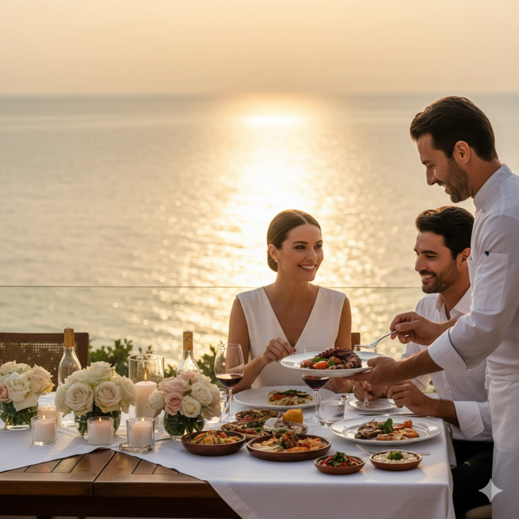 Elegant sunset dining experience by the sea